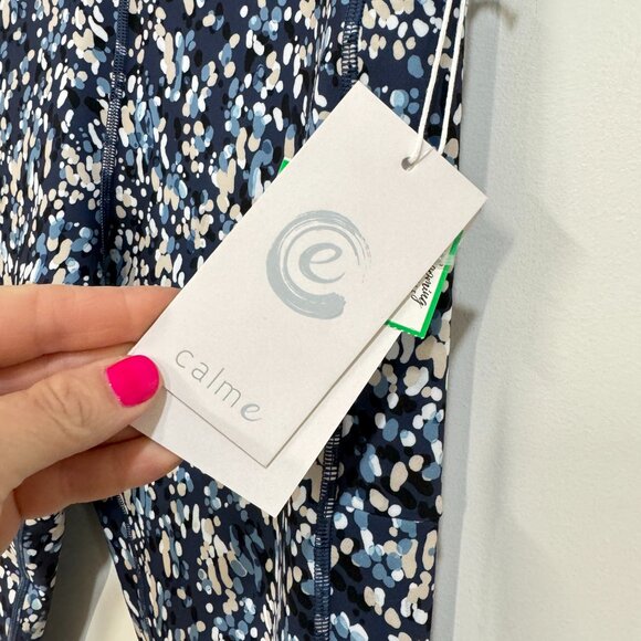 Calme Stretch Pants Print Activewear Blue Tan - Picture 4 of 9